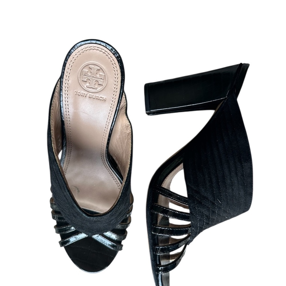 Tory Burch Black Strappy Quilted Mules - Picture 2 of 6